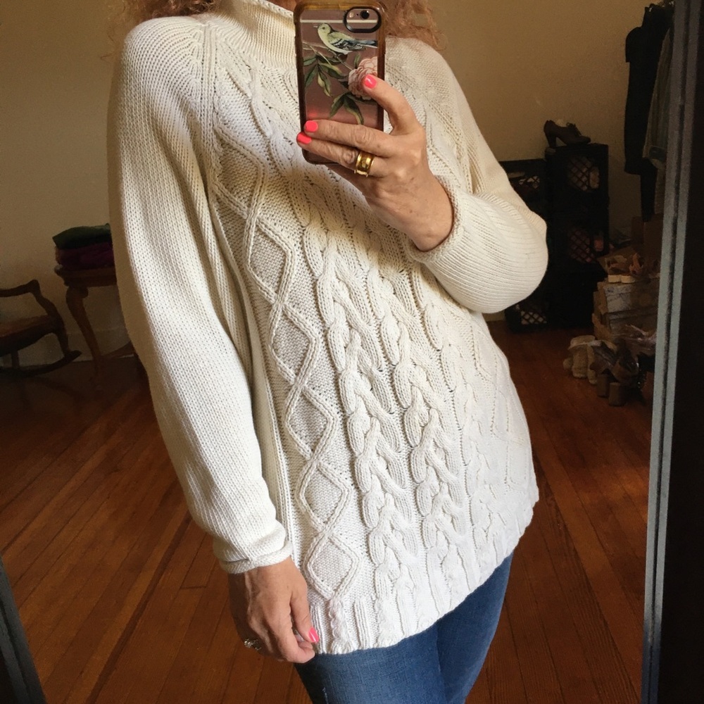 Vintage The Limited Cream Cable Knit Fisherman, Cotton, Relaxed Medium